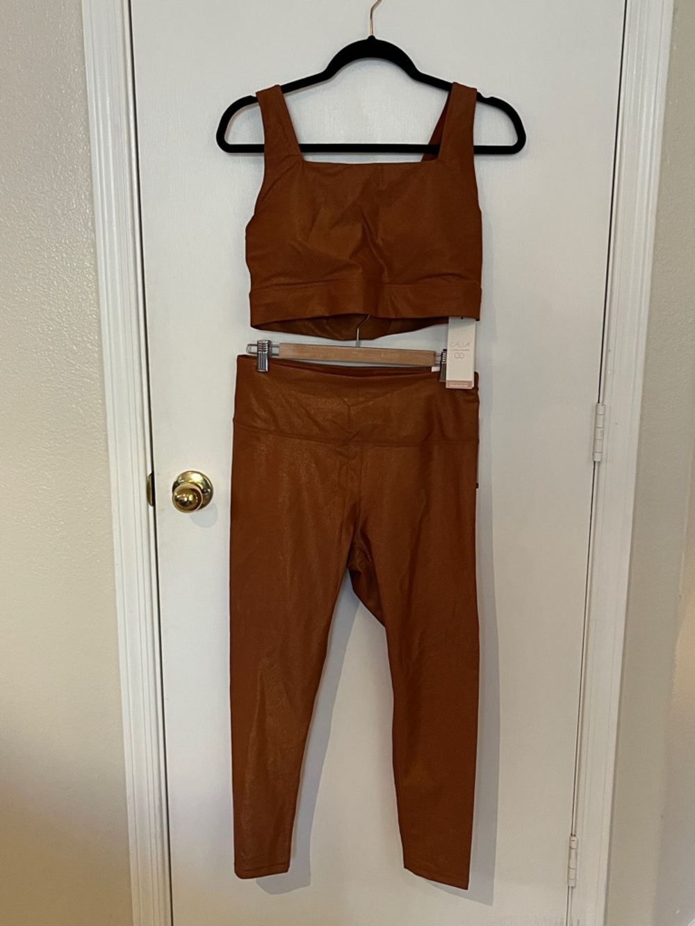 Calla Metallic Copper High-Waist Leggings & Crop Top Set